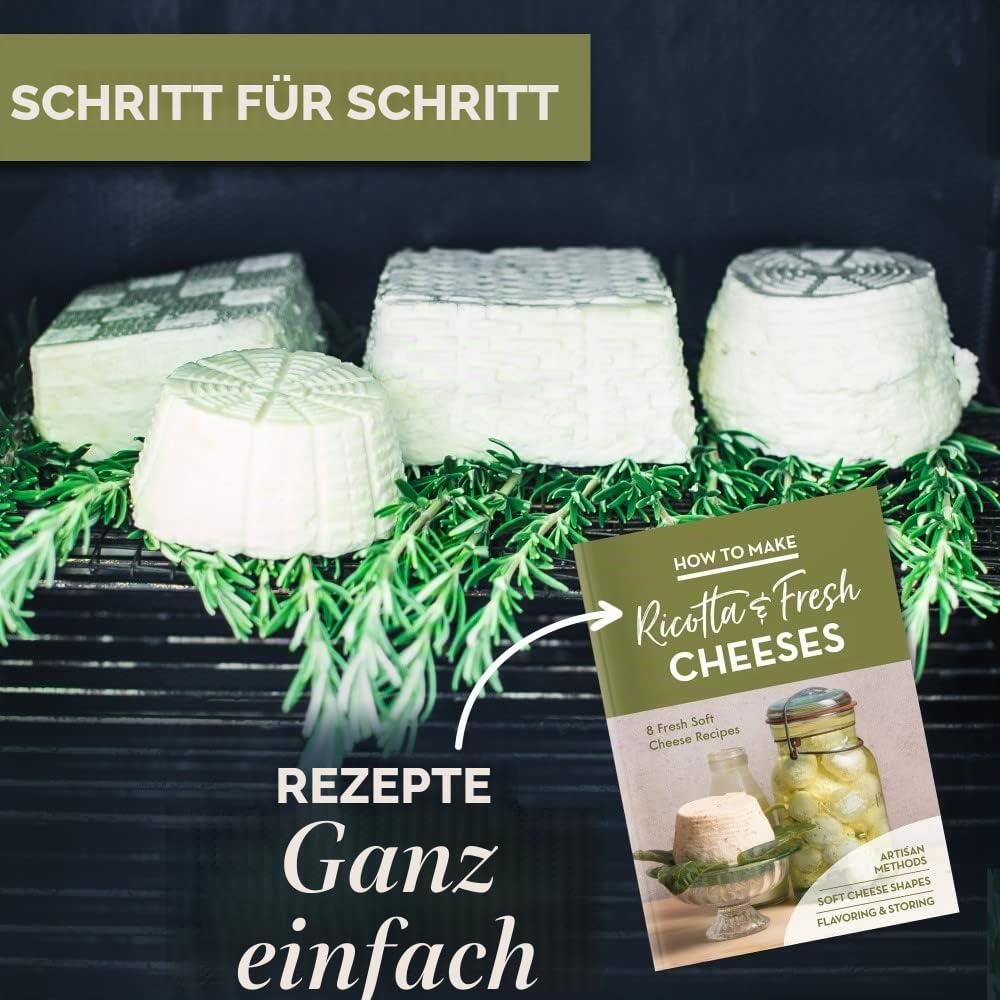 Einfaches Käseherstellungs-Set,5 Käseformen + Käsebuch,Hergestellt in Italien,Rezepte zur Herstellung von Ricotta, Paneer, Ziegenkäse, Quark und mehr,Professionelles Käsepressen-Korb-Set von Sieben