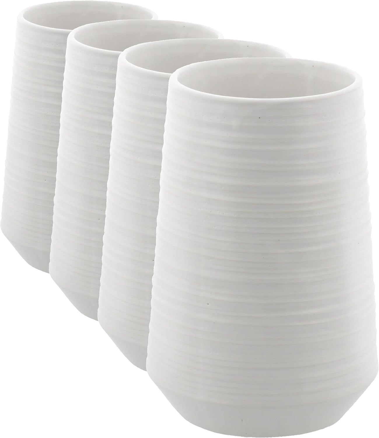 CosmoLiving by Cosmopolitan Porcelain Ceramic Decorative Vase Ribbed Centerpiece Vase, Flower Vase for Home Decoration 5" x 5" x 7", White (Pack of 4)