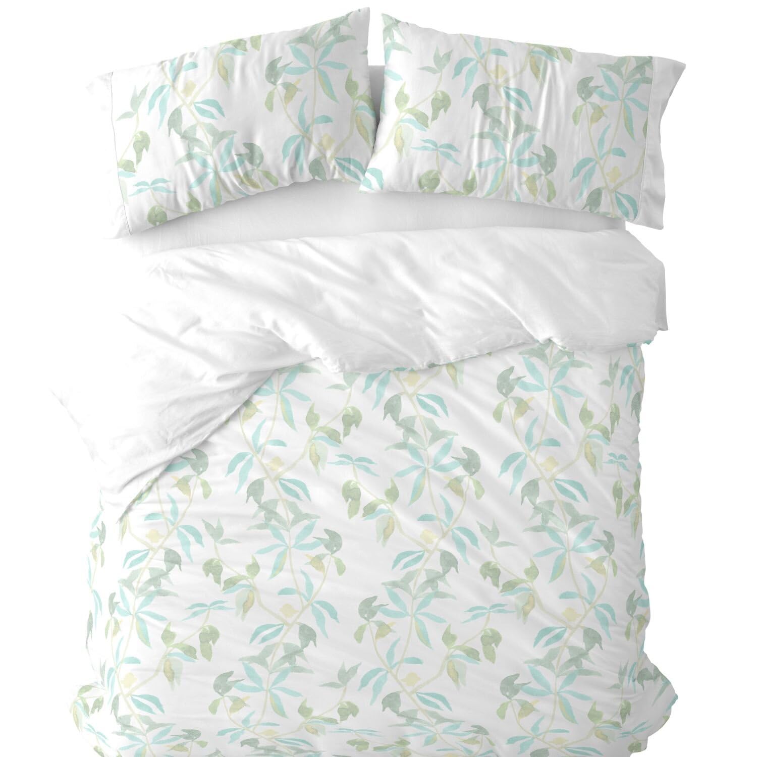 Burrito Blanco | Funda Nórdica Estampada Algodón 200 Hilos Cama 135 Verde | Incluye Bajera y 2 Fundas de Almohada | Cierre de Botones | 100% Algodón | Tacto Suave | Larga Duración | Fácil Planchado