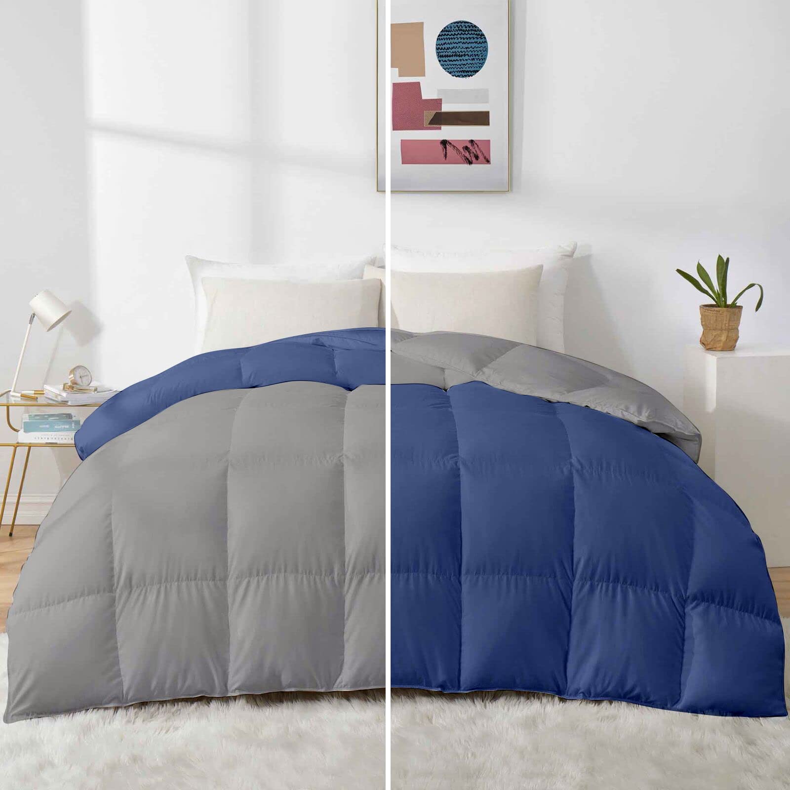 Razzai 500 GSM Winter Comforter Premium Collection Quilted Revesible microfiber Comforter (92" x 106" Inches/233cm x 269cm) - King Size Comforter|Silver/Medium Blue| TC - 400