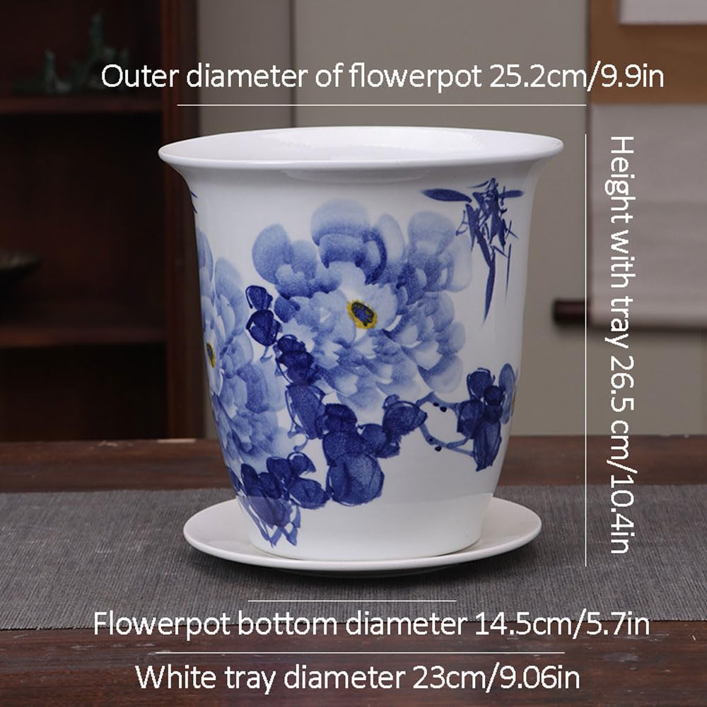 Keramik-Pflanzgefäß, Blaue und weiße Porzellan-Blumentöpfe mit Drainage, chinesischer Bonsai-Topf, Chinoiserie, dekorativer Blumentopf, Tischaufsatz für den Tisch zu Haus(5-blau&weiß