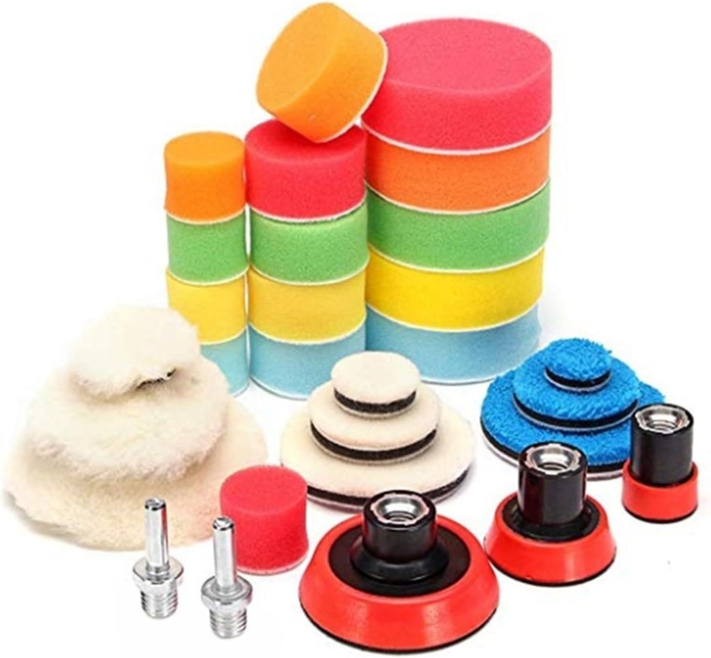 32pcs/set Car Accessories: 1 Set 3pcs Car Wash Polisher M14 Rotary Polisher Extension Shaft and 1 Set 29pcs Polishing Wheel Buffing Car Beauty