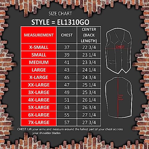 Image of EVENT LEATHER EL1310GO Men's Classic Western Style Snap Button Black Motorcycle Riders Leather Vest