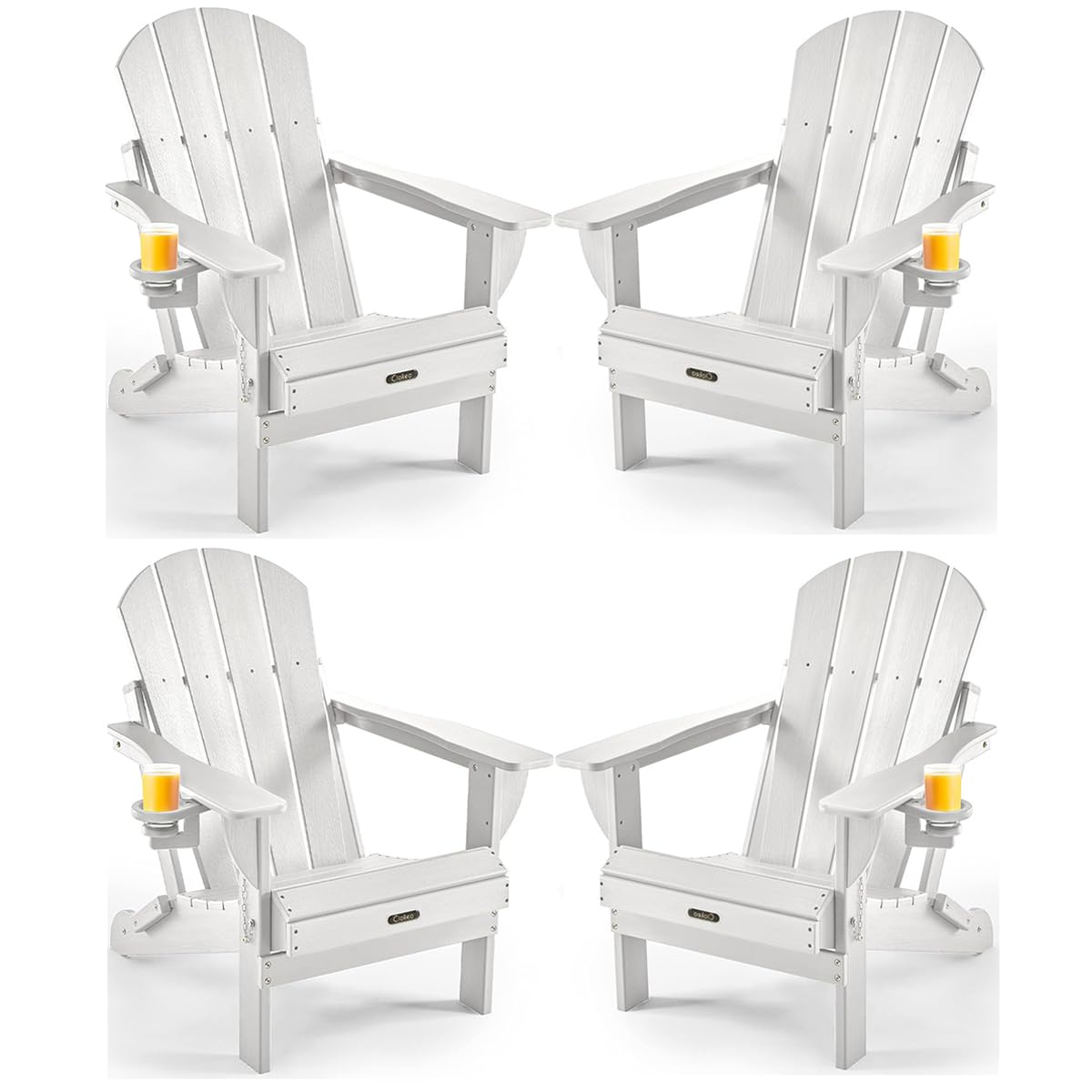 Ciokea Folding Adirondack Chair 4 Pack, Patio Adirondack Chair Weather Resistant, Plastic Fire Pit Chair with Cup Holder, Lawn Chair for Outdoor Porch