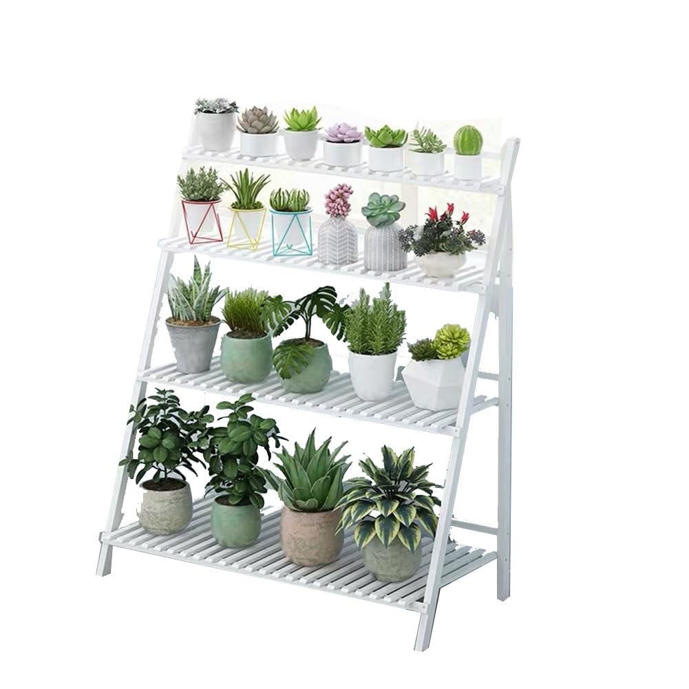 Scaffale a scala in legno a 4 livelli, scaffale per vasi da fiori a più livelli balcone per il soggiorno in giardino, portafiori terra per esterni in legno massiccio verde ( Size : White 4 layers 100