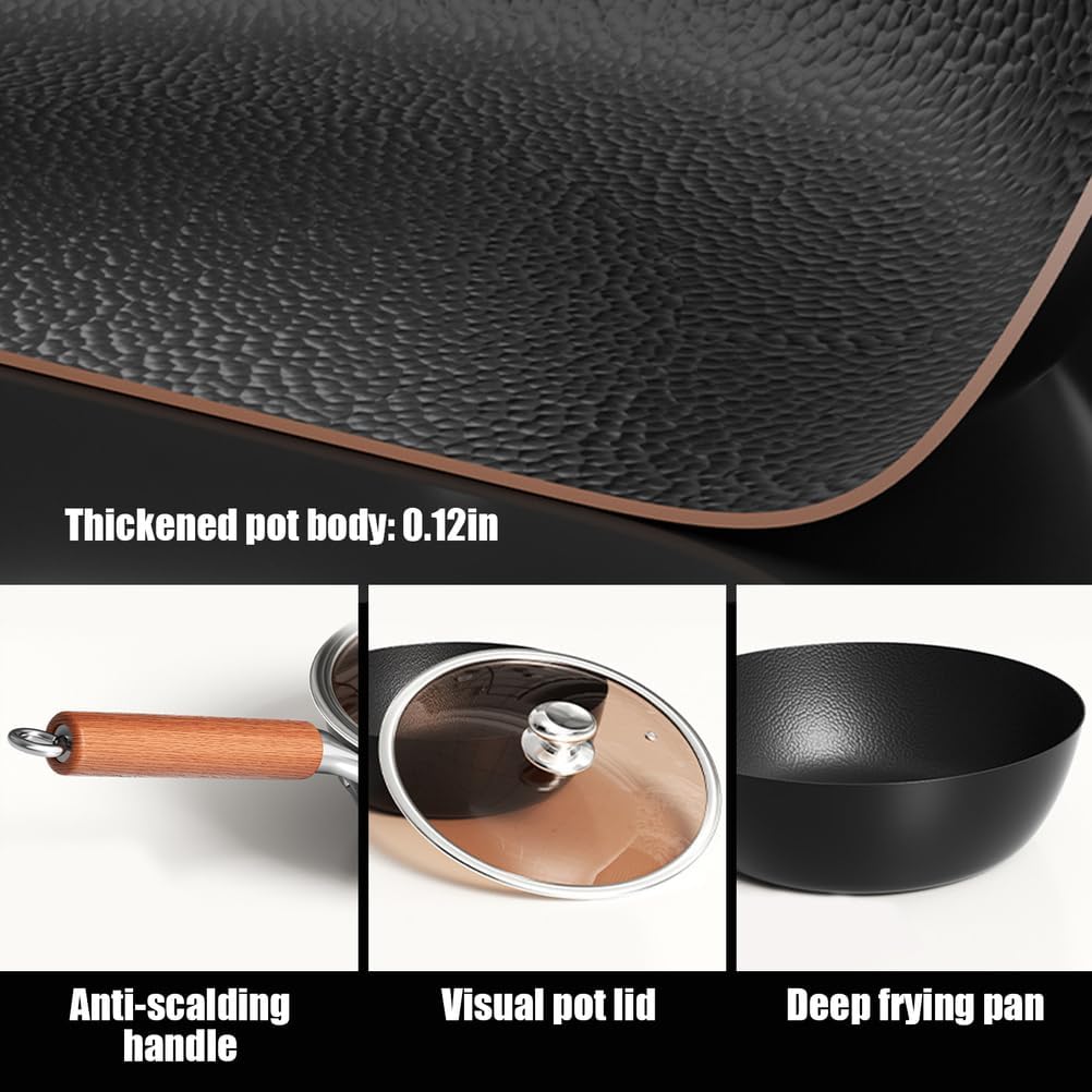 Titanium Hammered Pan Pro with Lid, Multifunctional Ultra-Durable Scratch-Resistant Non Stick,Even Heating for Cooking with All Cooktops,9.45IN
