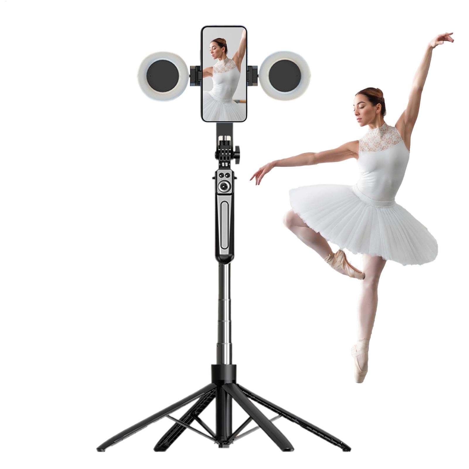 Trípode del teléfono con trípode ligero y selfie Stick | Stick Selfie de soporte de 71 pulgadas de cuatro patas | Soporte extensible para teléfono móvil, grabación de soporte de teléfono, fo