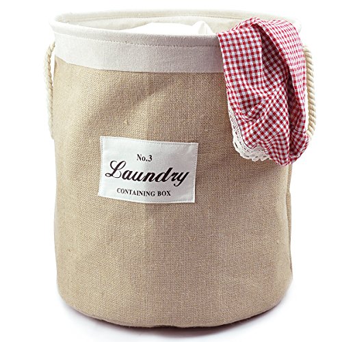 iwill CREATE PRO Pure Natural Linen Folding Household Storage Bin,Jumbo Round Storage Container (16.5