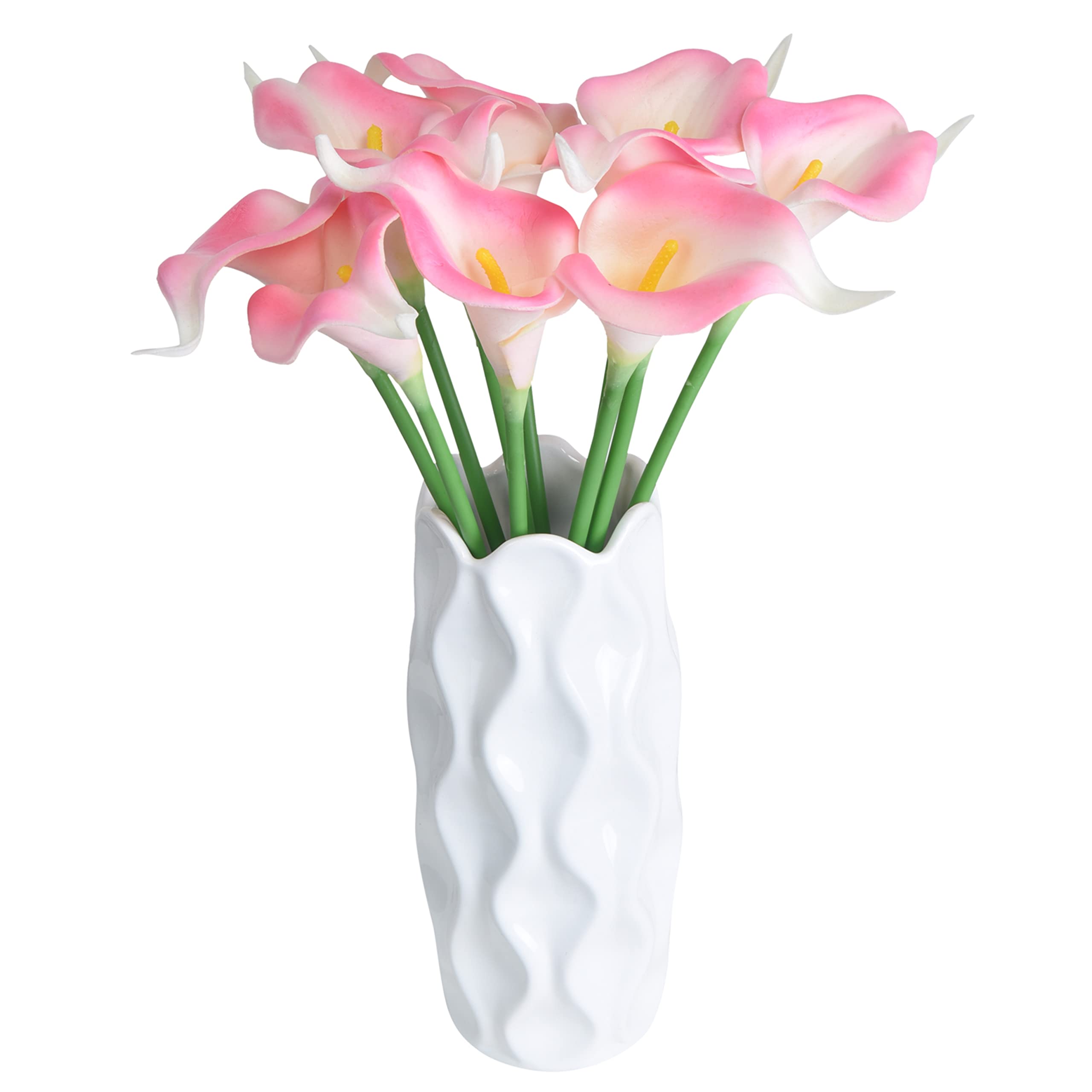 Tdas Artificial Lily Flowers Plants Home Decor Items Flower Plant for vase Living Room Hall Bedroom Decorative Decoration - 34 CM Long (Pot Not Included) (Baby Pink, 5 Pcs)