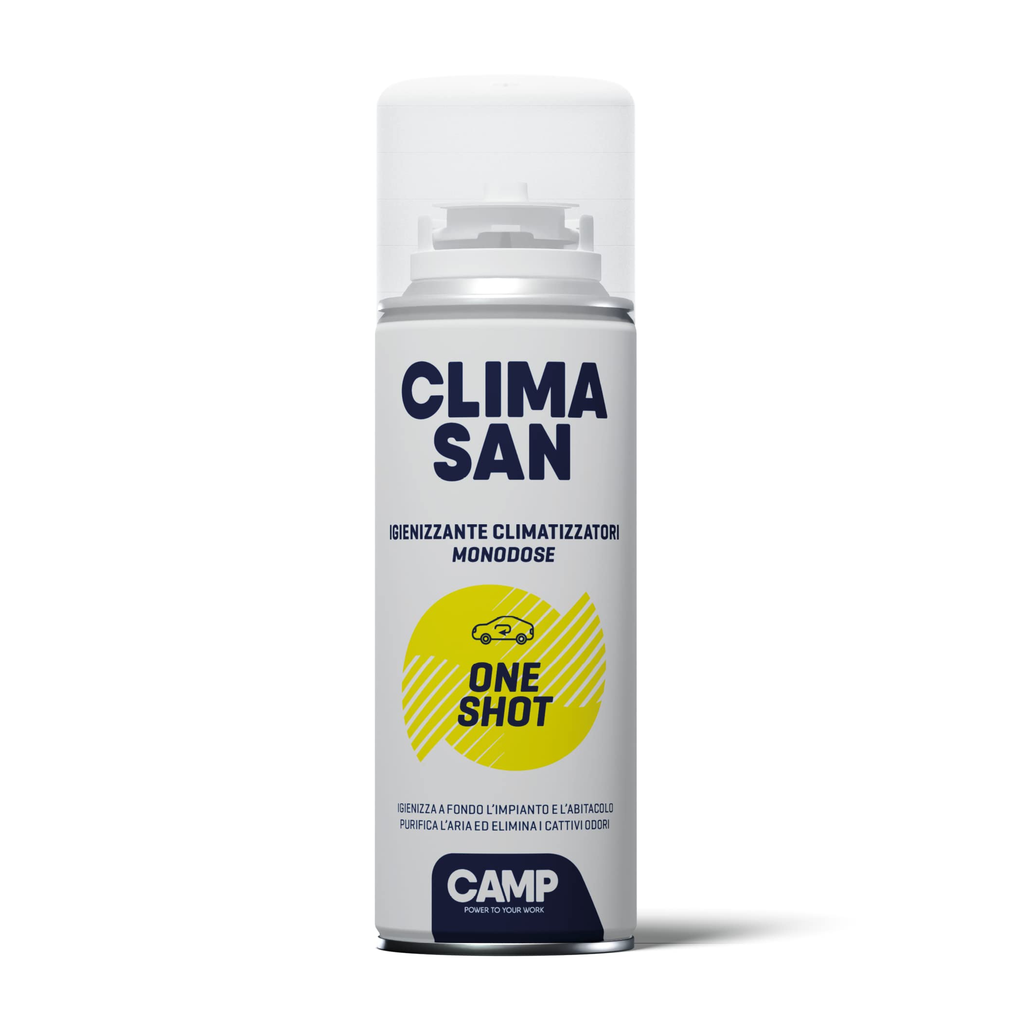 CAMP Climasan One Shot - Spray Limpiador Aire Acondicionado e Interior Coche, Limpieza Aire Acondicionado con Acción Purificadora–Ideal para Remover Gérmenes y Bacterias–Made in Italy, 12x200 ml