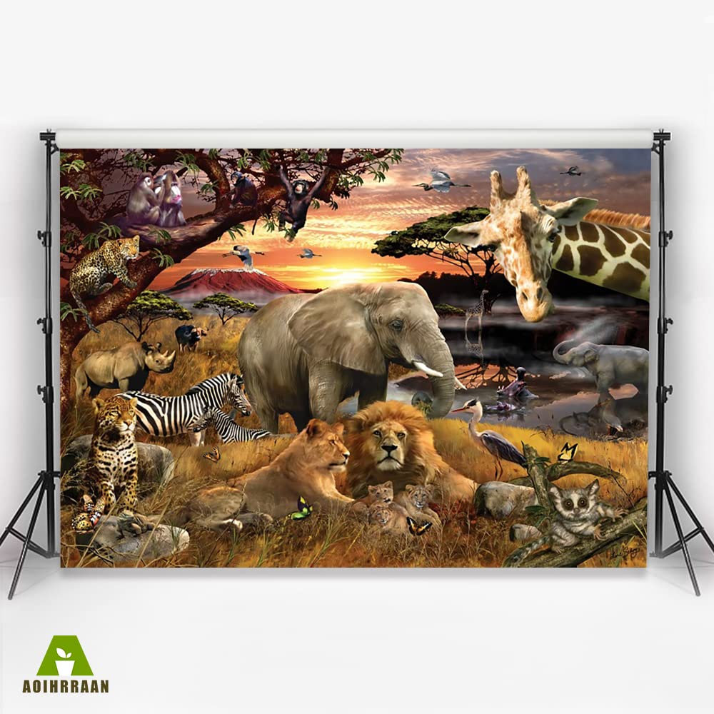 Aoihrraan 3x2,5m Bosco Giungla Animali Sfondo Estate Tropicale Deserto Africano Foresta Realistico Animali Scenografico Fondale Fotografia Ragazzo Compleanno Festa Bambino Children Ritratto Fotos