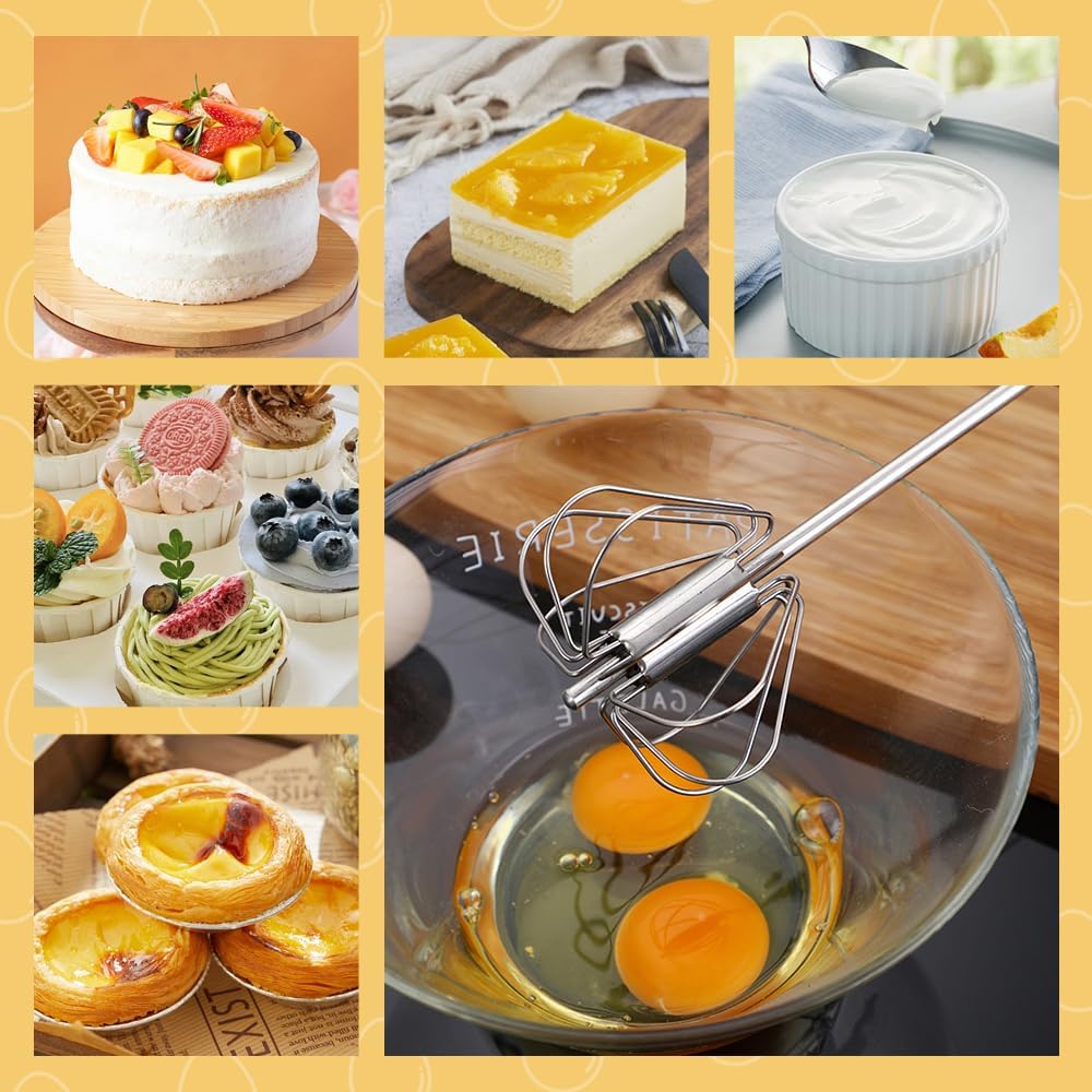 Halbautomatischer Schneebesen aus Edelstahl, Whizzy Schneebesen, Handschneebesen, halbautomatischer Schneebesen, Rührbesen, Küchenhelfer, Rührer zum Mischen, Rühren, Schlagen und Rühren (grün, 3