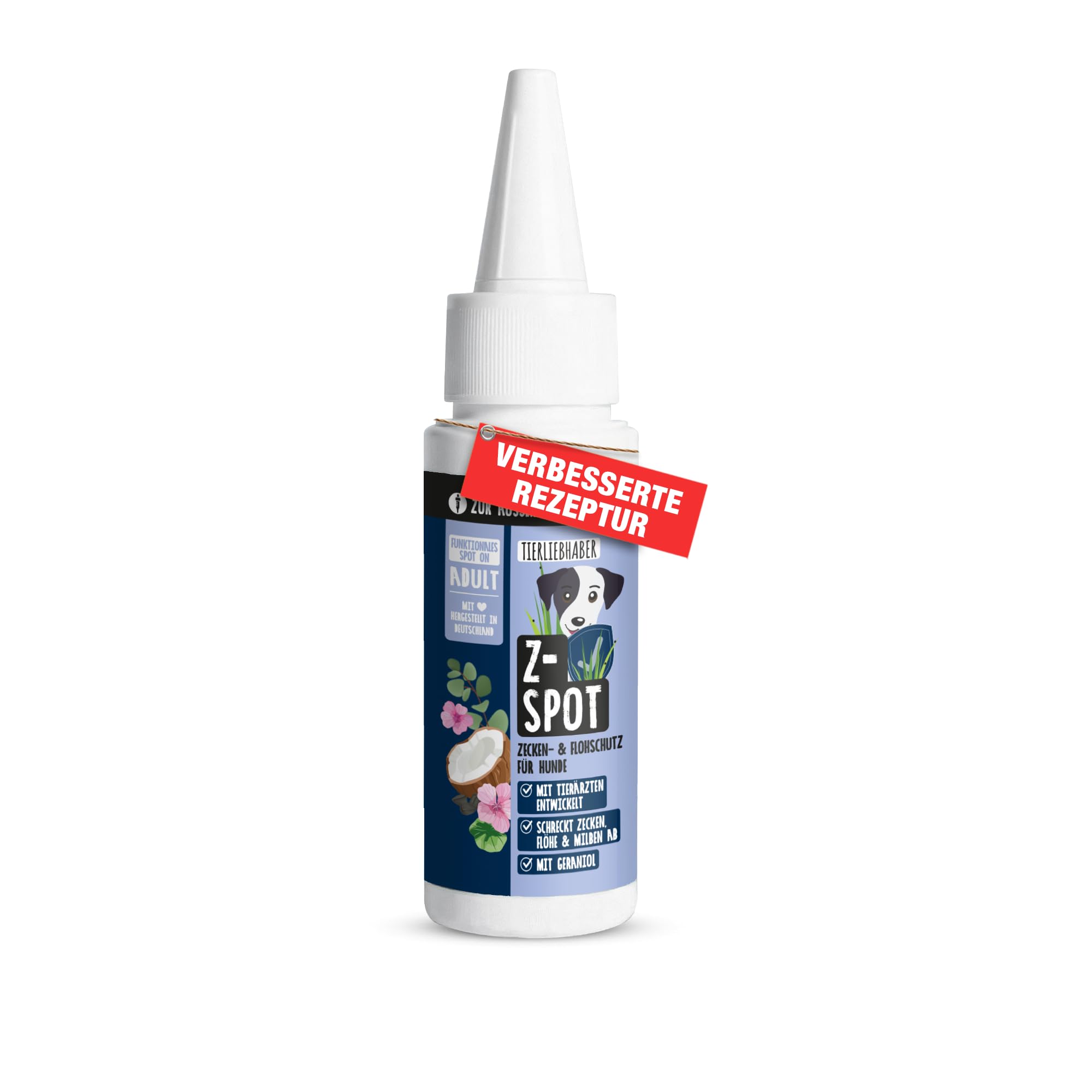 Zeckenschutz Hund Z-Spot mit Geraniol – Pflanzliches Zeckenmittel für Hunde tierärztlich entwickelt – Spot On Hund mit Schwarzkümmel- & Kokosöl – Floh und Zeckenschutz für Hunde 50ml von TIERLIEBHABER