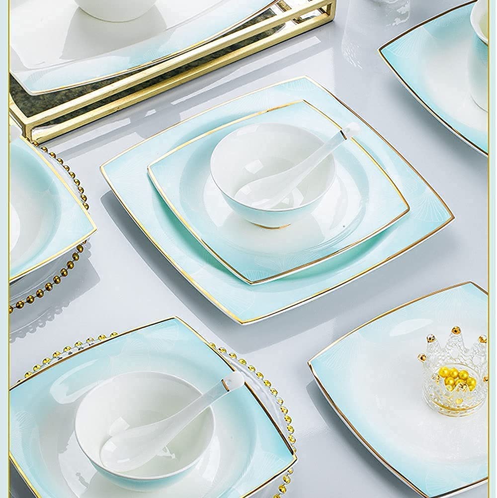 Luksusowy zestaw ceramicznych naczyń stołowych 56/60 szt. - zastawa stołowa z porcelany kostnej dla rodziny eleganckie talerze i naczynia stylowa porcelanowa zastawa stołowa idealna do domu i rozrywki