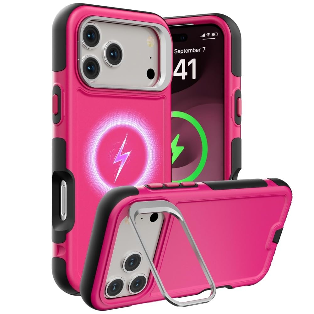Generic Funda compatible con iPhone 15 (Couleur: rosa intenso), a prueba de golpes, carcasa trasera rígida de silicona multicapa