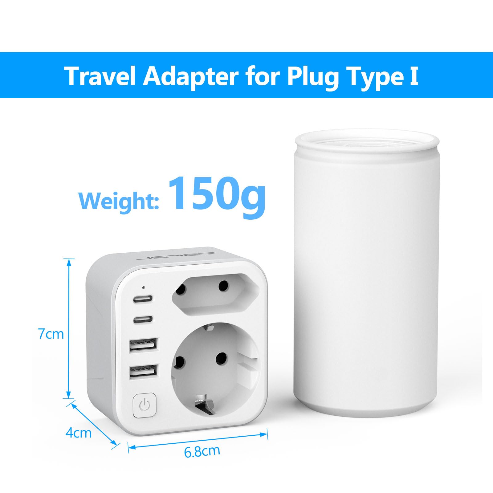 JSVER Adaptateur Prise Australie/Chine 6 en 1 Type I Voyage France vers Australie Argentine avec 2 USB A 2 Type C 17W 2 Prise Blanc