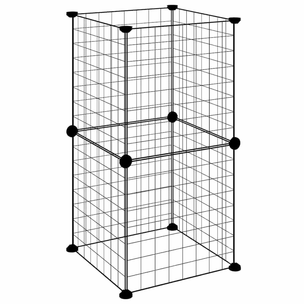 Jaula para mascotas de 8 piezas, recinto para animales pequeños de acero resistente, para conejos, cachorros y cobayas, rejilla modular para cachorros, negro, 35 x 35 cm