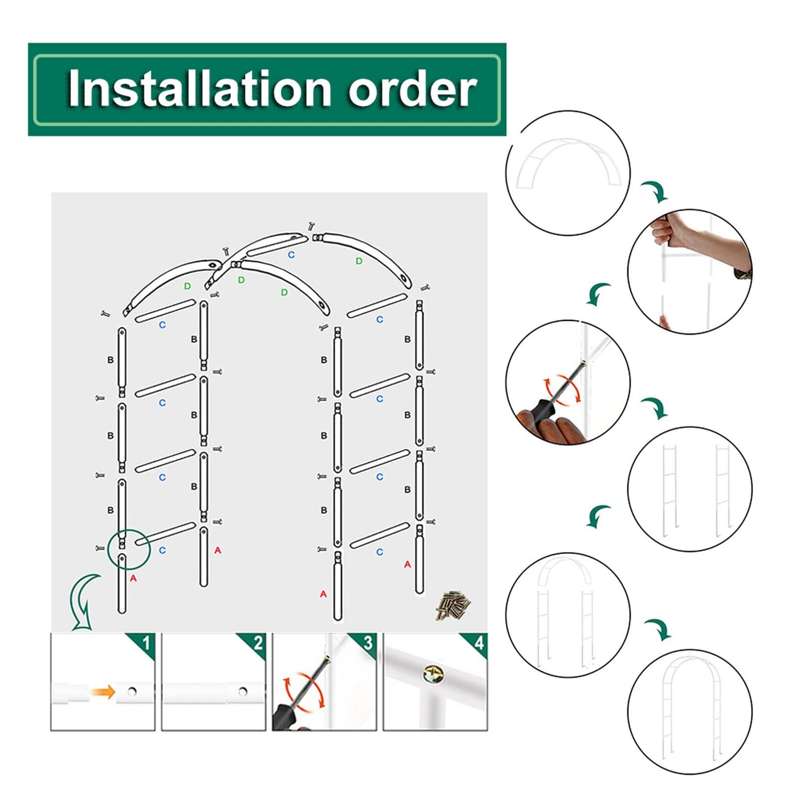 180 350 cm di larghezza arco per rose da giardino in metallo traliccio cancello per piante rampicanti e rose, decorazione per matrimoni, supporto floreale, design resistente nero (dimensioni: 180 x