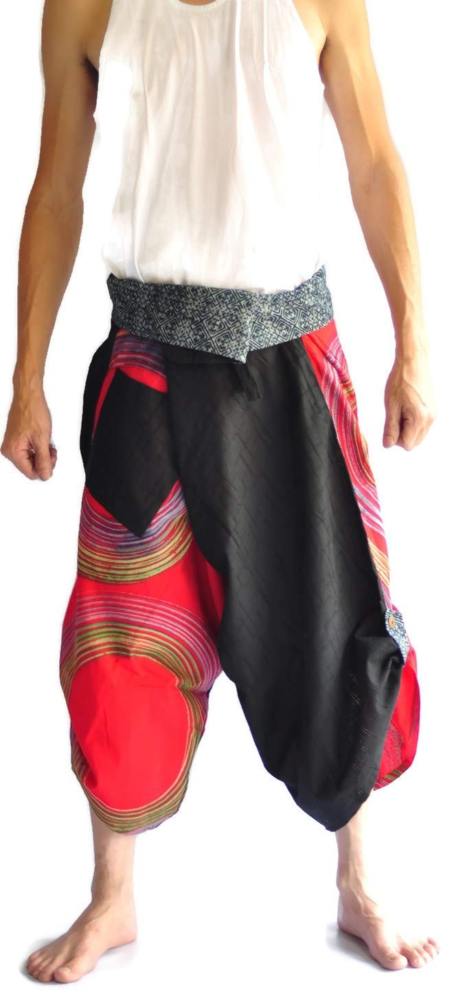 STD Thai Fisherman Pants Men's Samurai Pants Black and red Thai Art Design Yoga Trousers Free Size