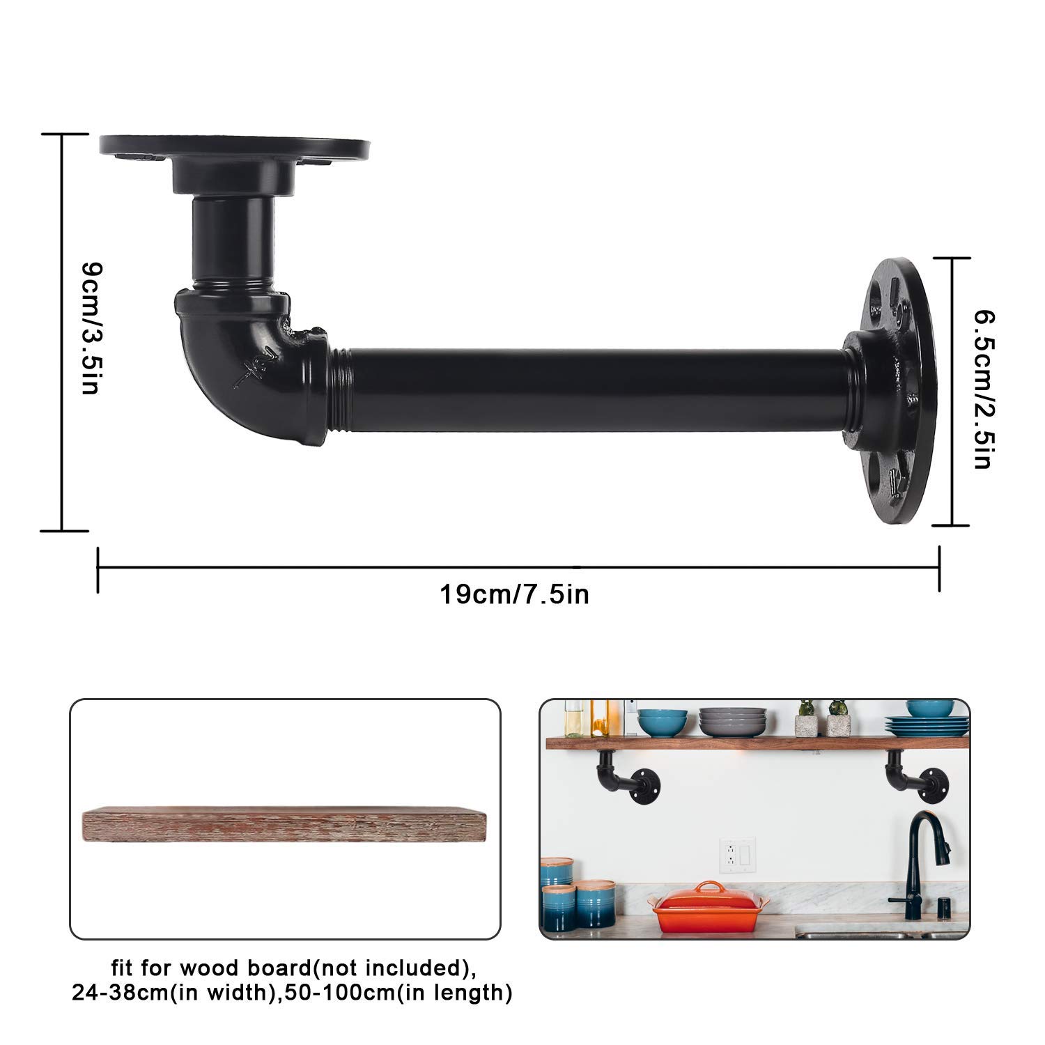 Buy Pipe Shelf Brackets Set of 6(19x9cm) Iron Pipe Brackets Industrial Pipe Shelving Brackets