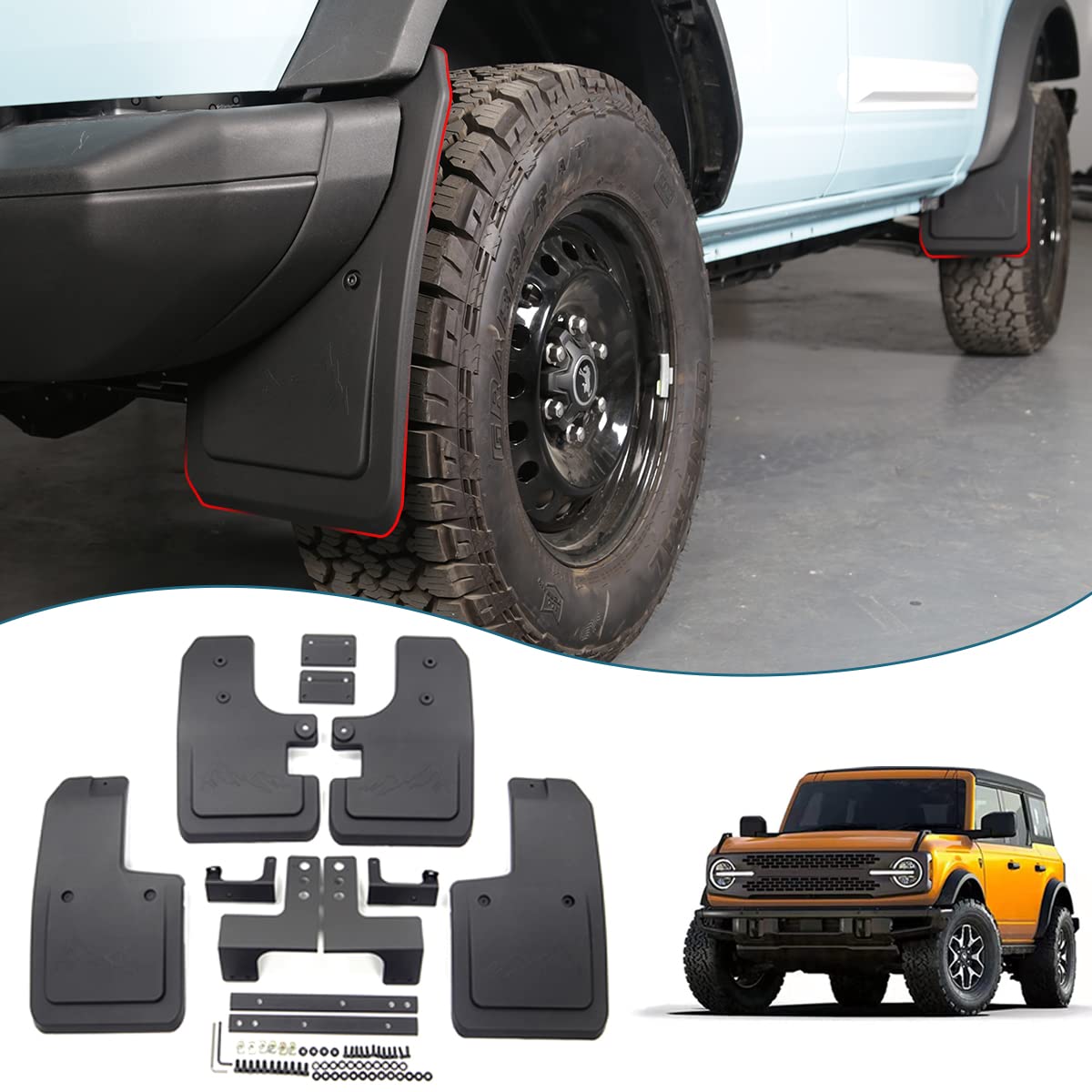 Amazon.com: Fgo-togo Mud Flaps Splash Guards for 2021 2022 Ford Bronco  Accessories 2/4-Door Splash Guards Front & Rear Fenders Mud Guard for  Bronco No Drilling Punching Required : Automotive