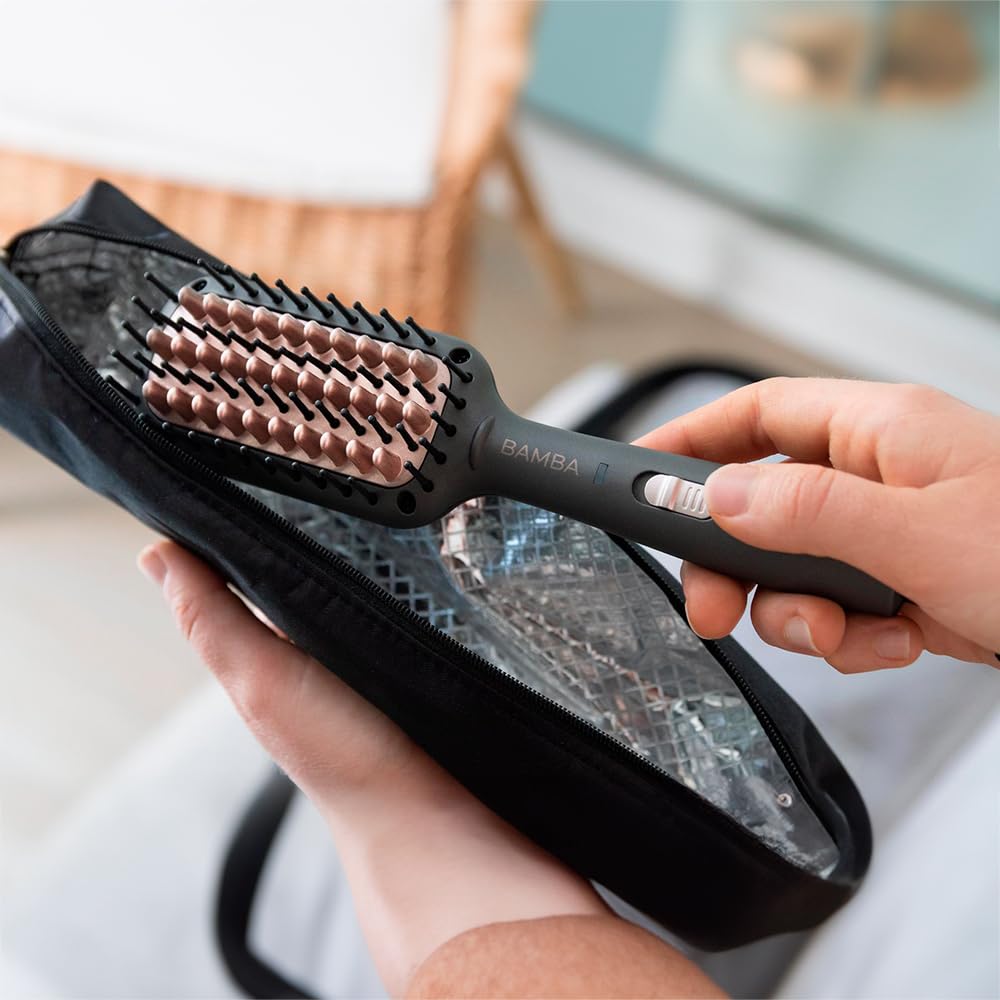 Cecotec Szczotka do prostowania InstantCare 400 Travel Brush. Powłoka ceramiczna, Do 190º, Wskaźniki LED, 90 sekund, Szybkie wygładzanie, Kabel 360º, Kompaktowy, Torba termoodporna