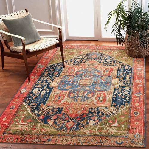 Liora Manne Marina Indoor/Outdoor Power Loomed Synthetic Blend Low Profile Area Rug - Traditional Border Casual Medallion Colorful (Heriz Red) (8'10" x 11'9")