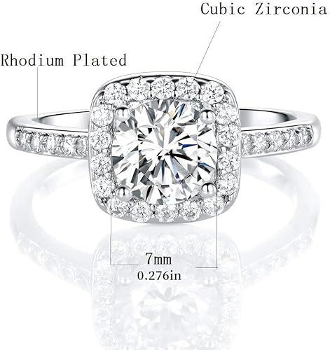 Miniatura 3 de MDFUN Anillo de compromiso para mujer, chapado en oro blanco de 18 quilates, con circonia cúbica, halo, promesa de eternidad