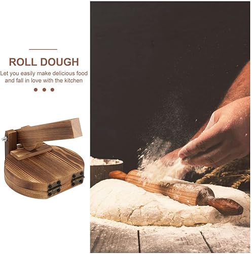 Miniatura 4 de HEMOTON Máquina de quesadilla de prensa de tortilla de madera 2 piezas redondas de dumpling para la piel, prensa de tortilla, prensa de masa,