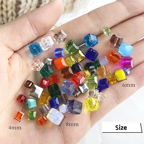 Miniatura 4 de Jmassyang 100 cuentas de cristal en forma de cubo de 0.236 pulgadas (0.236 in), cuentas espaciadoras cuadradas con agujero para manualidades,