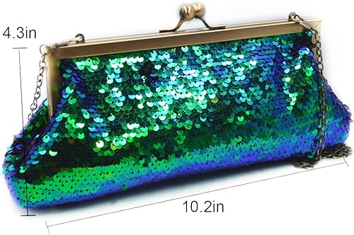 Miniatura 6 de Mini bolso de mano de noche con lentejuelas de sirena con purpurina para mujer, correa de cadena, bolso cruzado con candado para besar