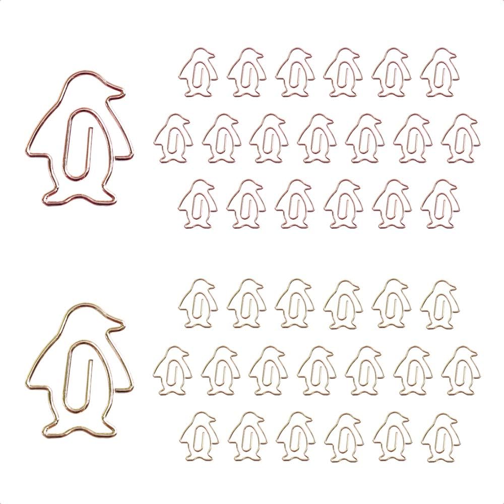 OWLFAVO 40pcs Penguin Shape Paper Clips with Clear Box, Rose Gold and Yellow Gold, Funny Cute Paperclips Bookmarks Planner Clips for Fun Office Supplies School Gifts Wedding Decoration — image 1