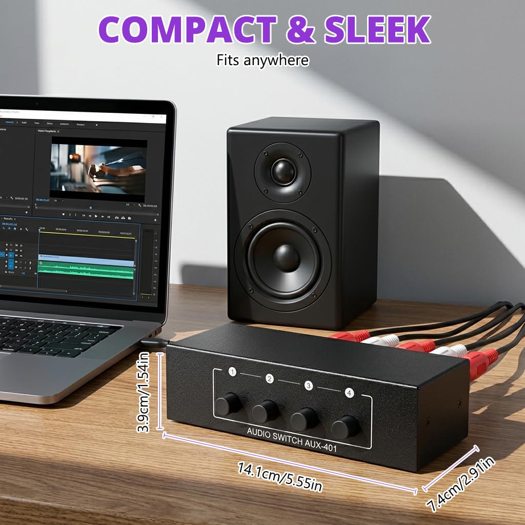 ZORBES 4-Port Audio Switch Box 4-in-1 Out RCA & 3.5mm Stereo Audio Selector — Amazon image 4