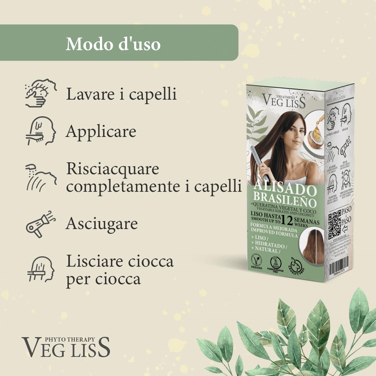 VegLiss – Kit Lisciante + Post-Lisciatura Vegano – Senza Solfati, Parabeni né Siliconi – Ripara i Capelli Trattati Chimicamente – Brillantezza e Morbidezza Naturale (Confezione da 2)