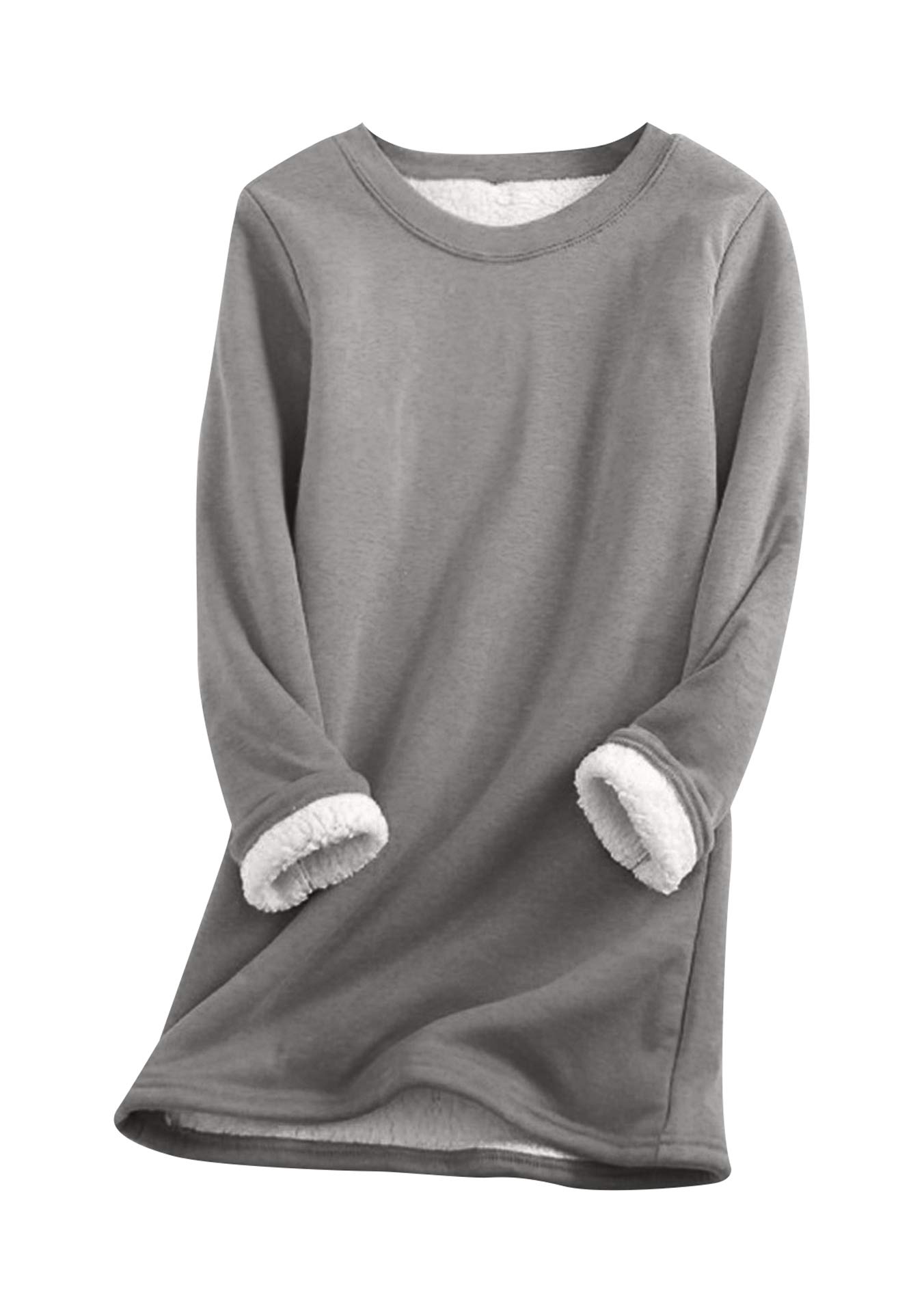 EFOFEI Women Casual Christmas Underwear Solid Color Fleece Undershirt Blouse Dark Grey 3XL