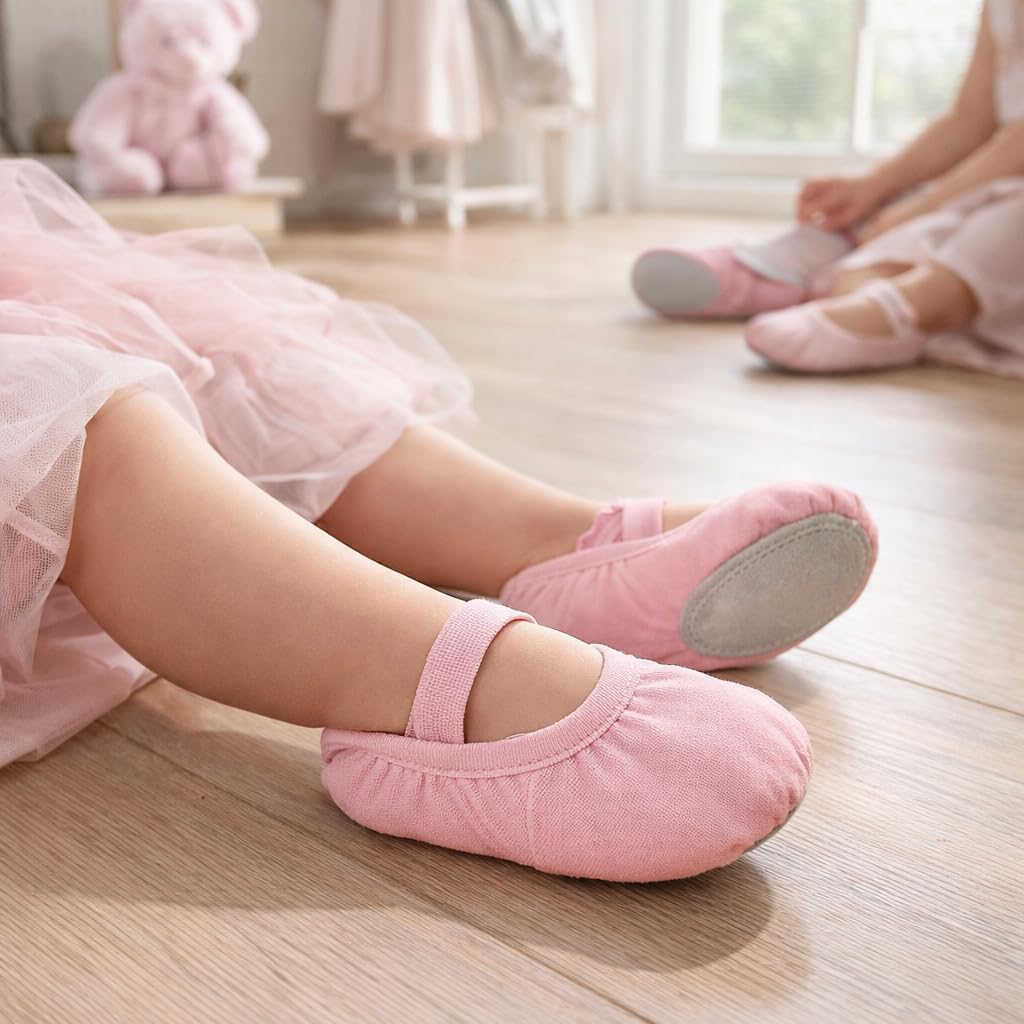 Pantuflas de ballet de lona suave para niñas, suela dividida, zapatos de yoga y danza con correa elástica cruzada, rosa, talla 2.5, zapatos planos profesionales de gimnasia — view 2