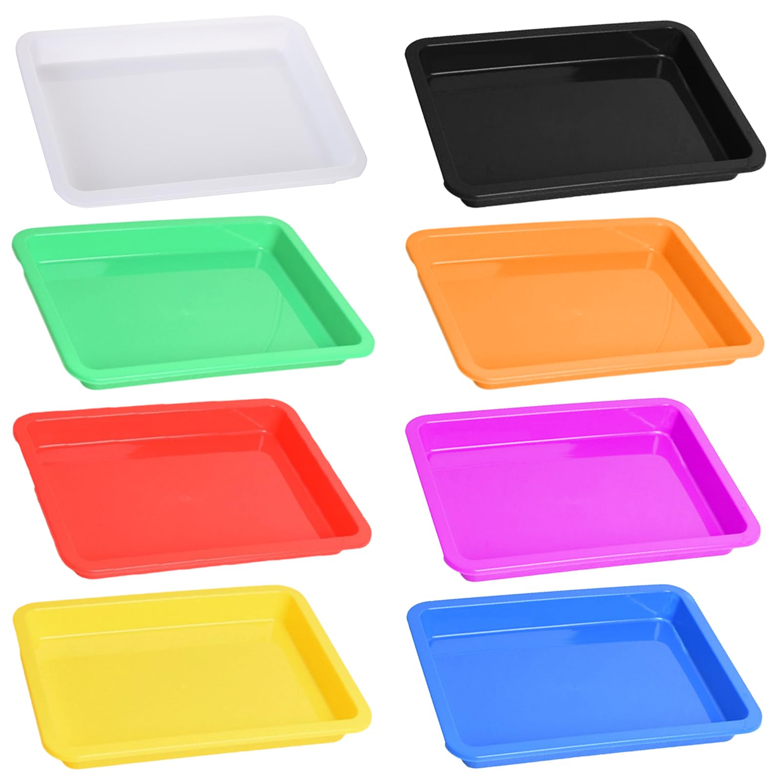8 PCS Plastic Trays, Multicolor Craft Sensory Tray Activity Messy Play Tray for DIY Projects Crafts Painting Beads Organizing Supply (28 × 21cm)