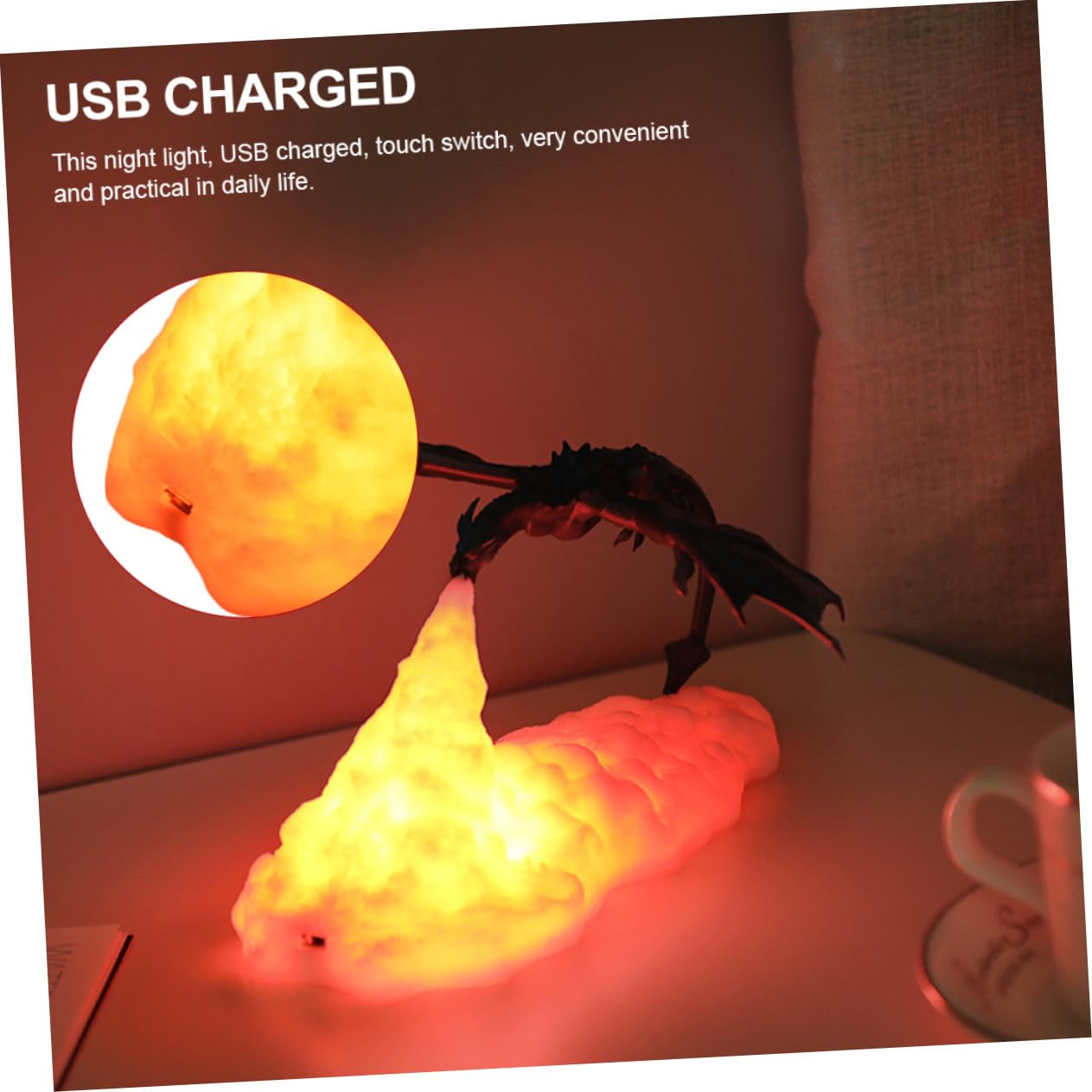 TEHAUX Lámpara de Noche LED Forma de Dinosaurio, Luz Táctil Recargable Usb, Decoración Delicada para Fiestas y Cumpleaños Infantiles