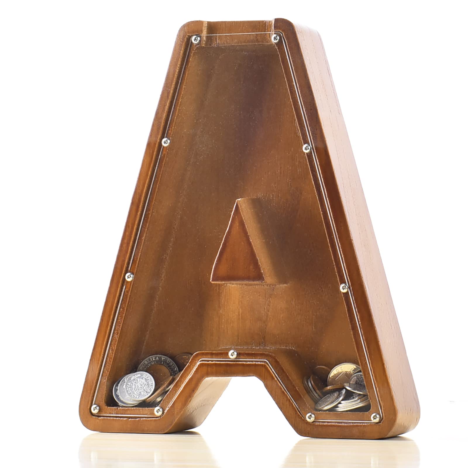 Personalized Piggy Bank Wooden,26 Creative A-Z Letter Piggy Bank for Kids,Birthday Gift Home Decoration,Children Education and The Best Gift for Friends,with Letter Stickers DIY Name.(A)