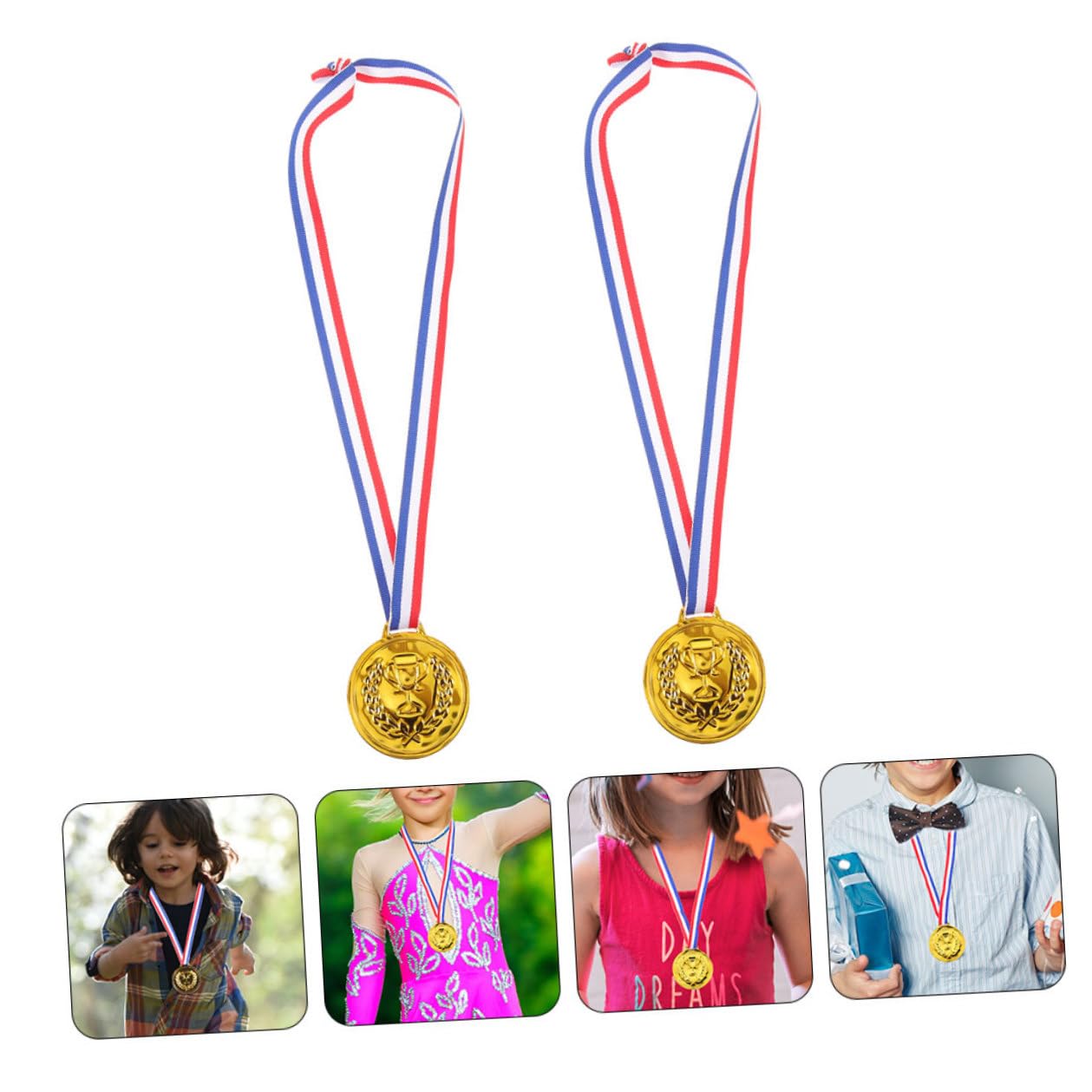 50 Medaglie Premio in Metallo Dorato per Bambini con Nastro al Collo, Lega di Zinco, per Competizioni e Eventi Sportivi
