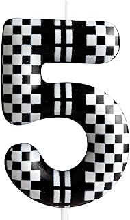 5th Birthday Candle Racing Cars Number 5 Cake Decoration Birthday Party Supplies Black White Themed Cake Topper Decorations for Kids Boy Girl Party Decor Supplies