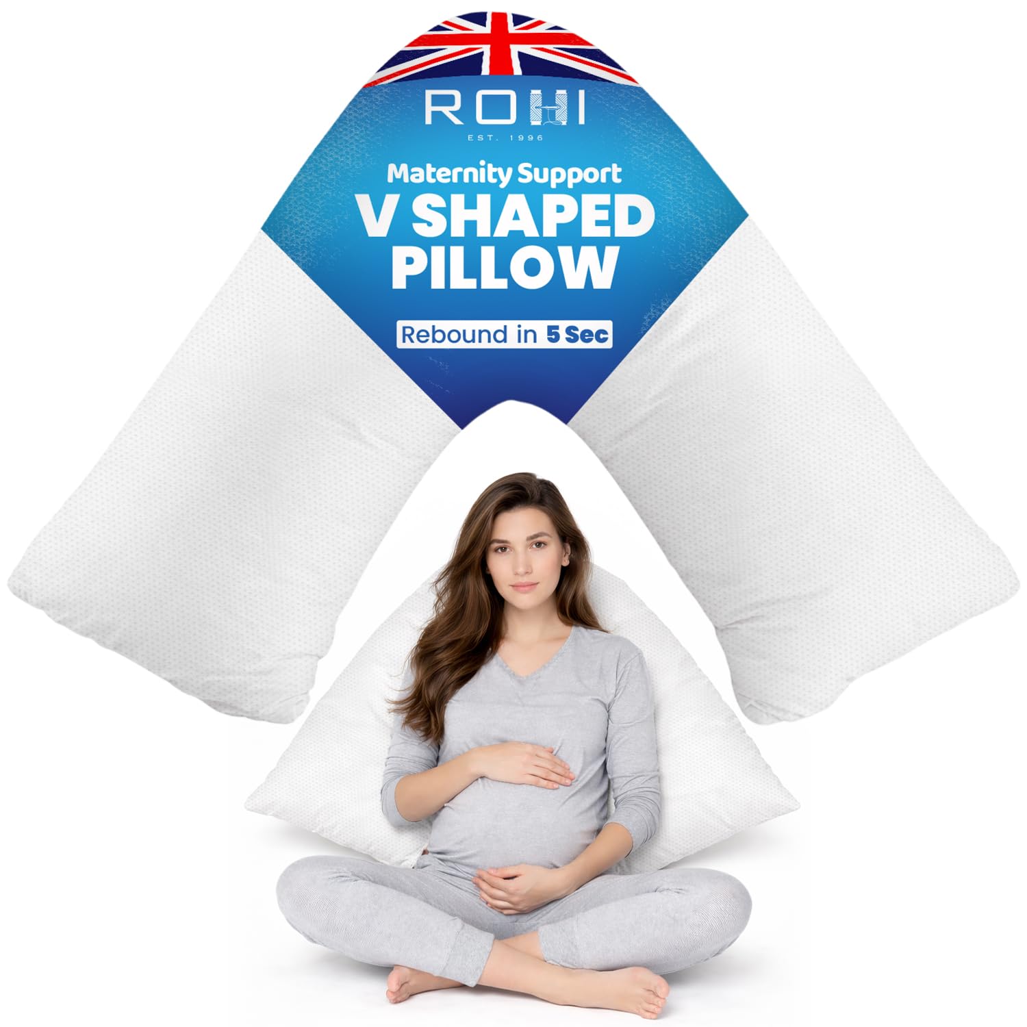 Rohi White Orthopaedic V Pillow – Anti Allergy Triangle Pillow For Nursing, Maternity & Pregnancy – Extra Hollowfibre Cushioning To Supports Neck Head & Back – Super Soft & Comfortable