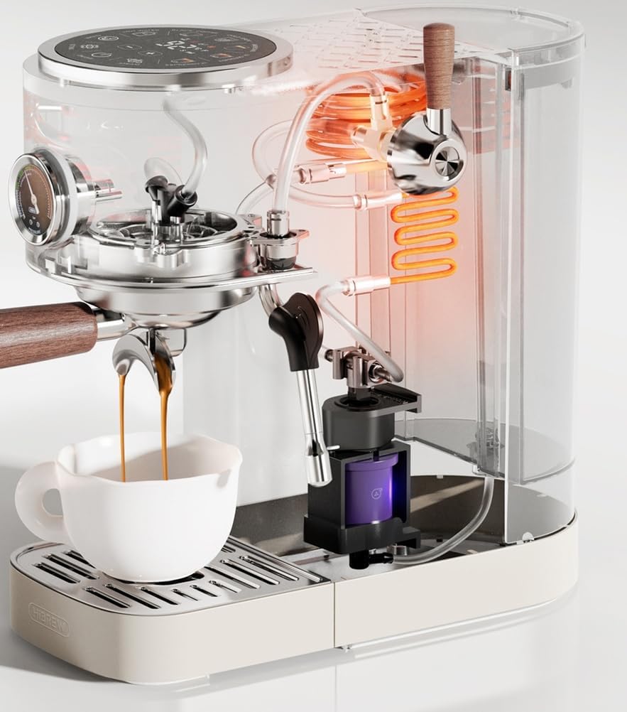 Semi-Automatic Espresso Machine with Dual Boiler, Built-in Grinder & Cold Brew Function, 20Bar Pressure, 2100W for Home Baristas,A