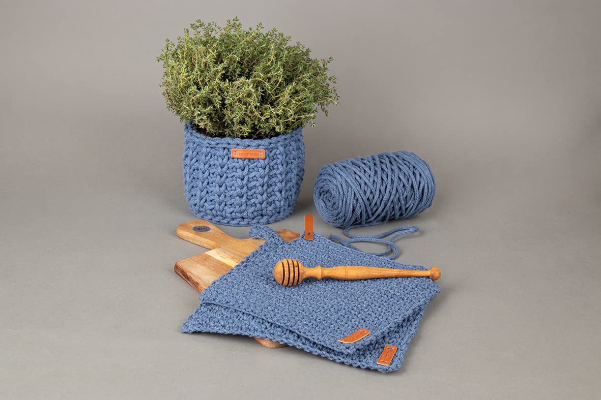 Rayher Braidy Recycling Yarn for Crafts and Decorations Crochet Yarn, Macrame Cord with a Diameter of 4mm, 60m, jeans blue, 42010372 - Image 2