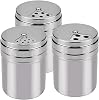 3PCS Stainless Steel Salt Bottles with Rotating Cover for Kitchen Cooking and Outdoor Barbecue