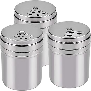 3PCS Stainless Steel Salt Bottles with Rotating Cover for Kitchen Cooking and Outdoor Barbecue