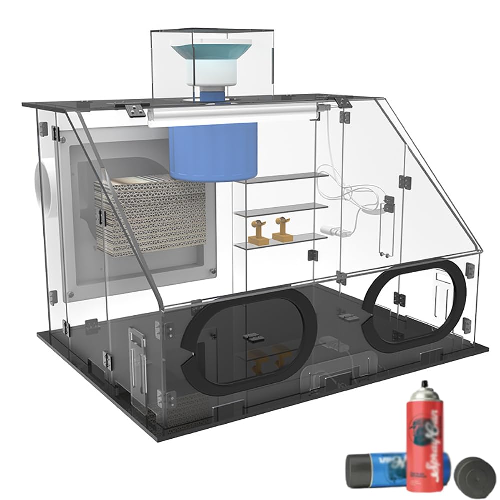Cabina spray per aerografo, con lampada riscaldata, doppia ventola di ventilazione e luce LED, per modellismo, artigianato e unghie, postazione di lavoro fai da te pieghevole e filtrata