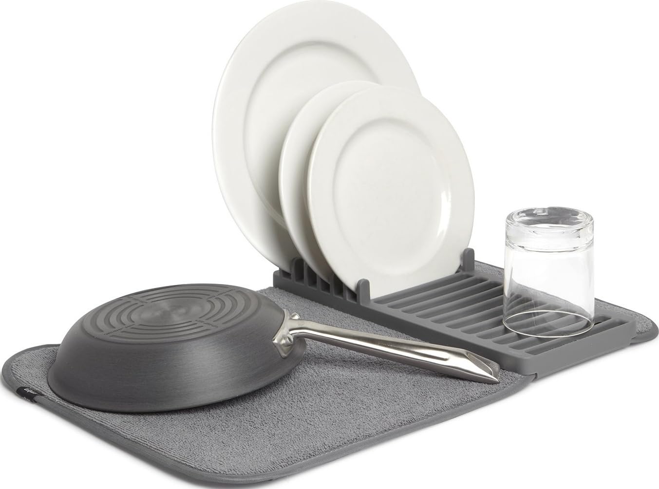 Umbra Dark Grey Udry Dish Drying Rack, Folding Dish Drainer Mat, Mini,