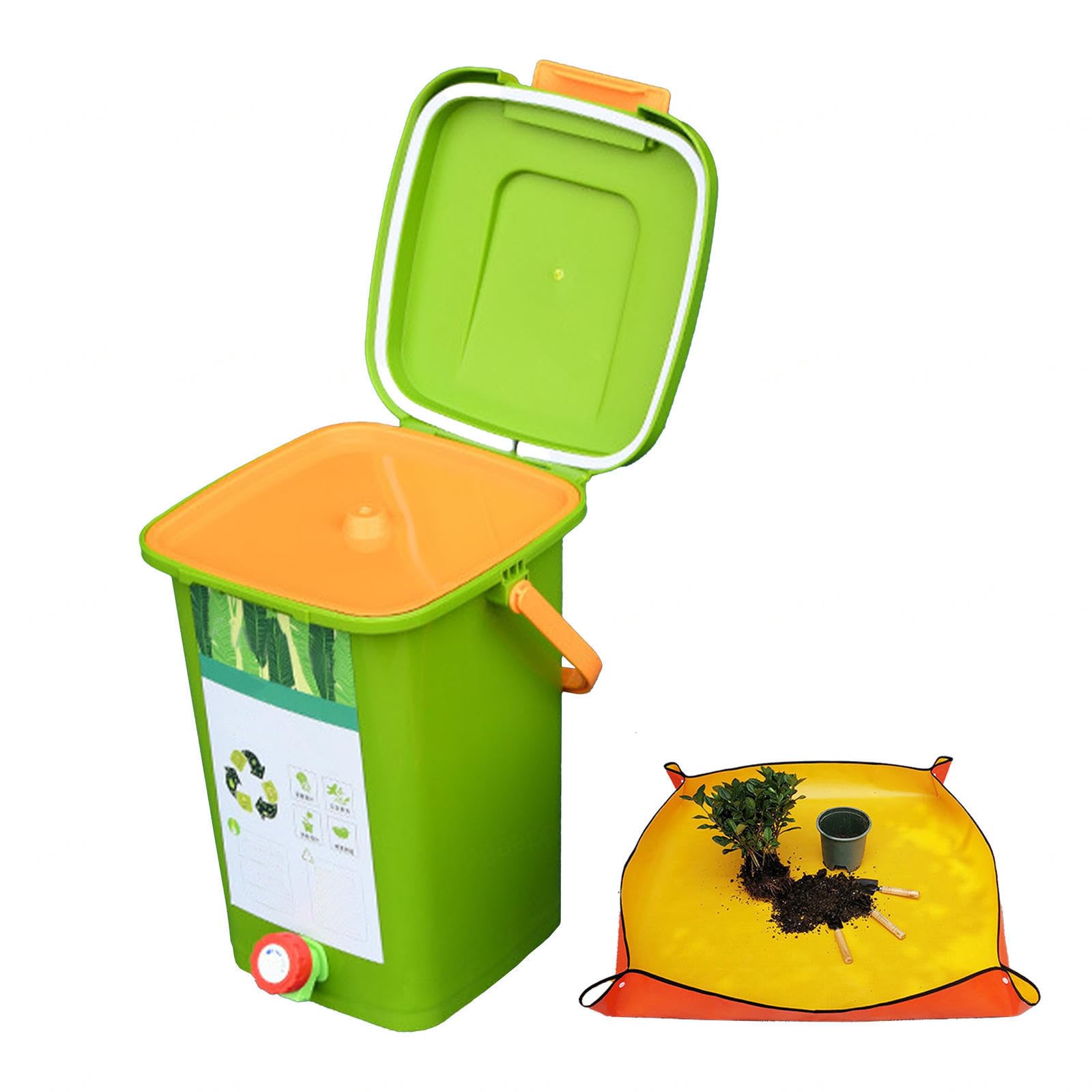 Compostiera Domestica 8L/10L/15L/20L Compostiera Domestica Facile Da Pulire Con Coperchio Sigillante Compostiera,Style3(15L)-1Set