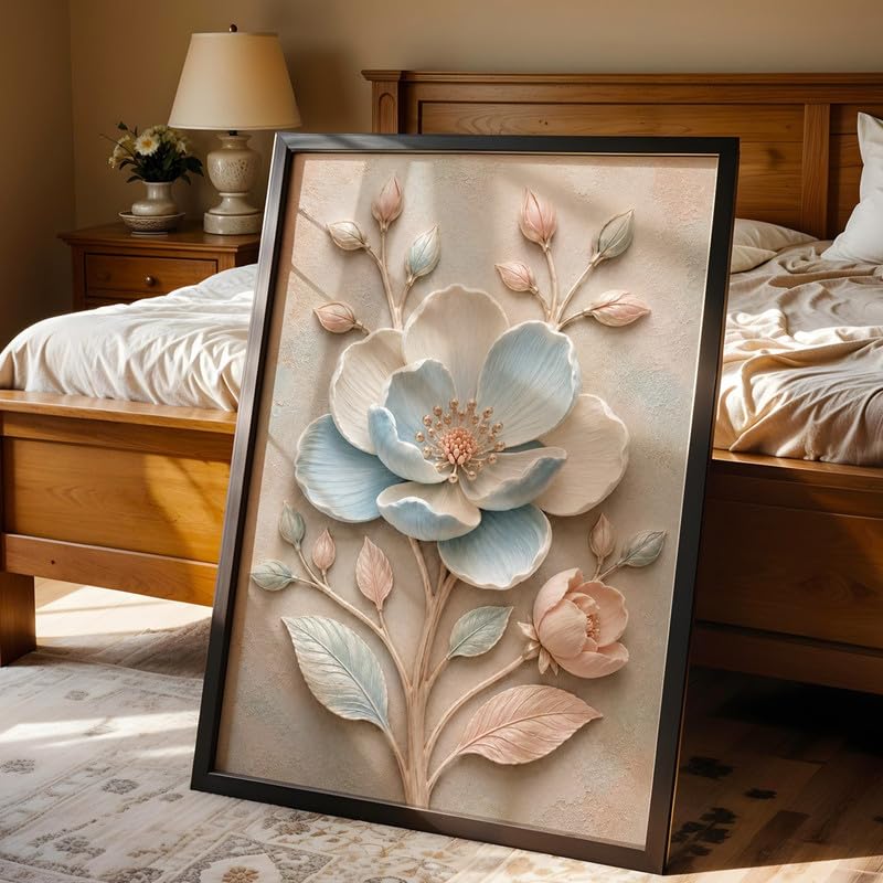 Image of NoWorries Floral Botanical Wall Painting with Frame | Premium Textured Flower & Leaf Artwork, Pastel Nature Wall Decor Framed for Living Room Bedroom Office and Home Decoration (Art-13,13x19inch)